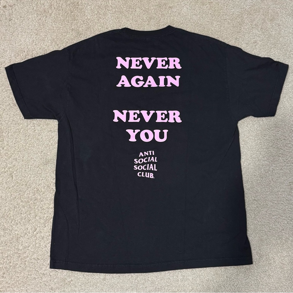 Anti Social Social Club Black Tee with Pink Text